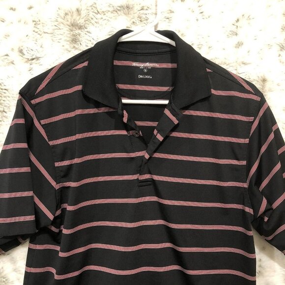 Tommy Armour Dri Logic Polo Shirt Short Sleeve Black Red Striped Mens Small - Picture 3 of 7